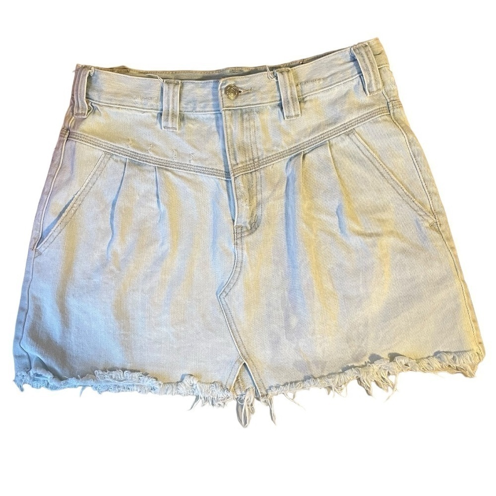 Free People We the Free Sidecar Denim Mini Skirt 27 Light Wash Distressed